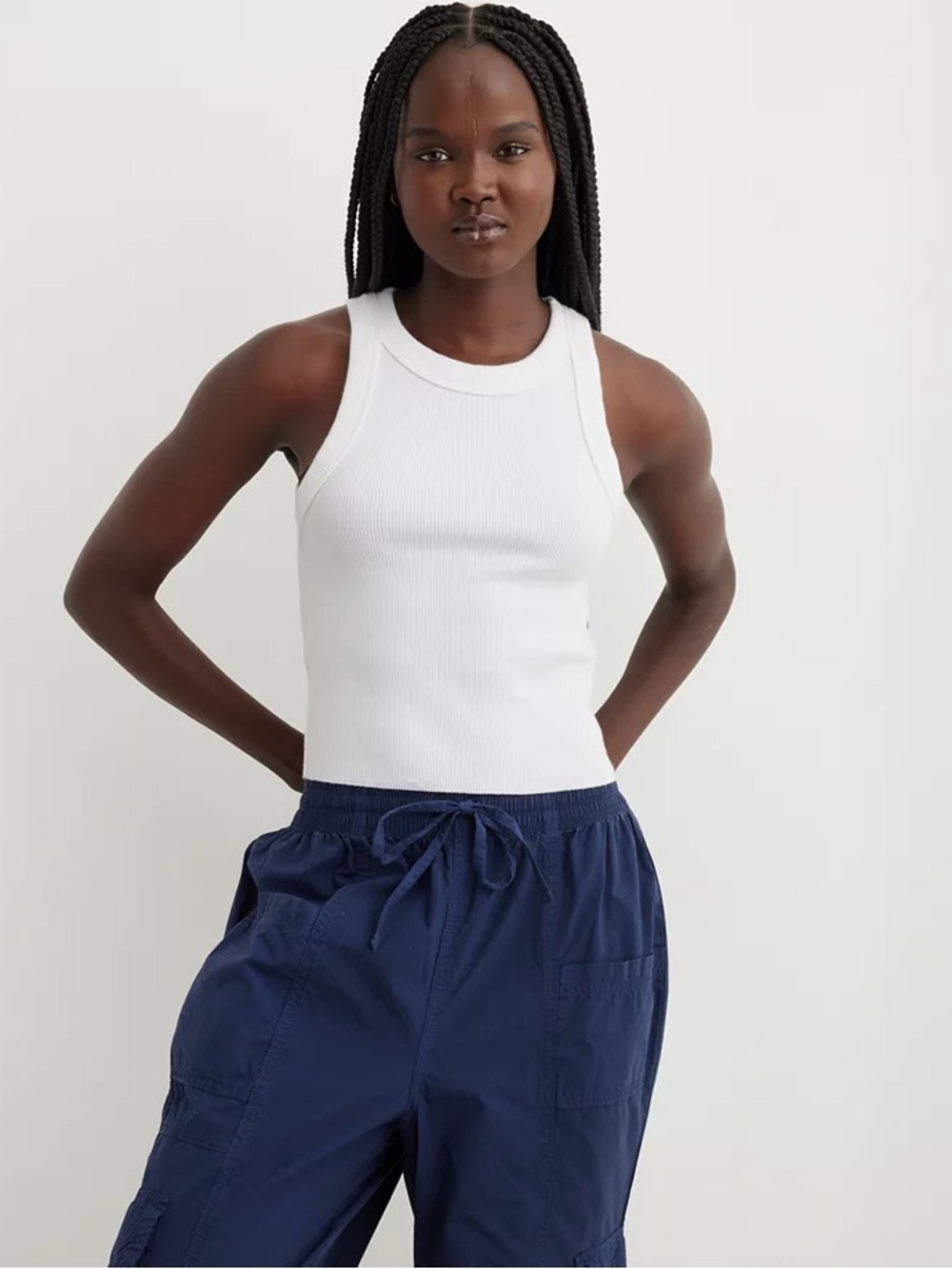 Women’s Aerie Free Spirit White Ribbed Tank Top, Size S